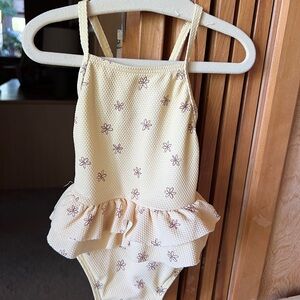Quincy Mae yellow flower blossom ruffled swimsuit 12-18m